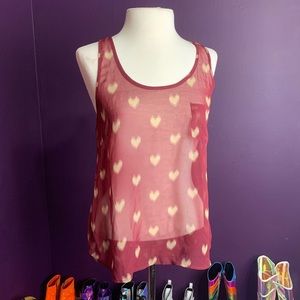 Maroon Sheer Heart Tank Top